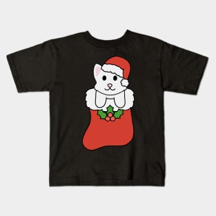 Christmas White Cat Stocking Kids T-Shirt